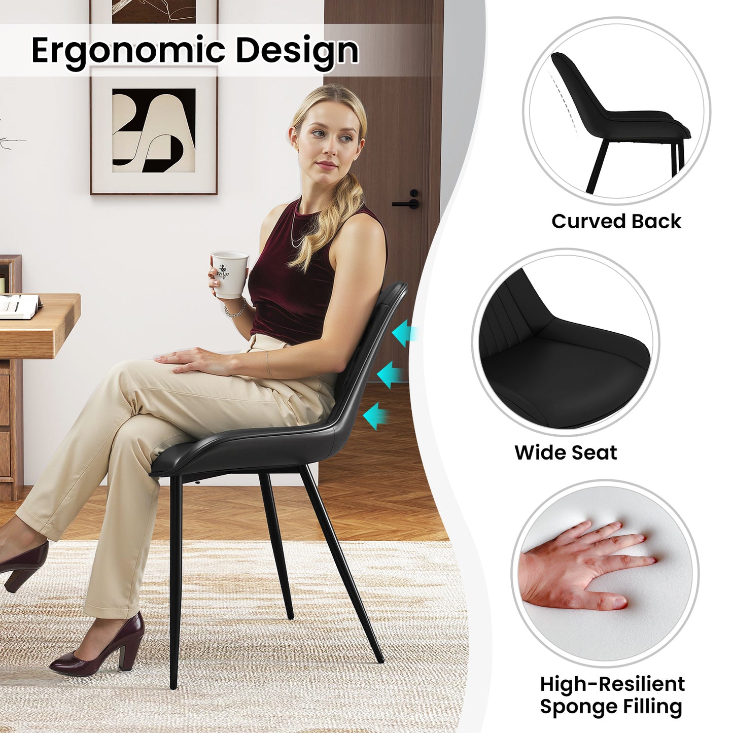 Upholstered Dining Chairs Set of 4 with Metal Legs