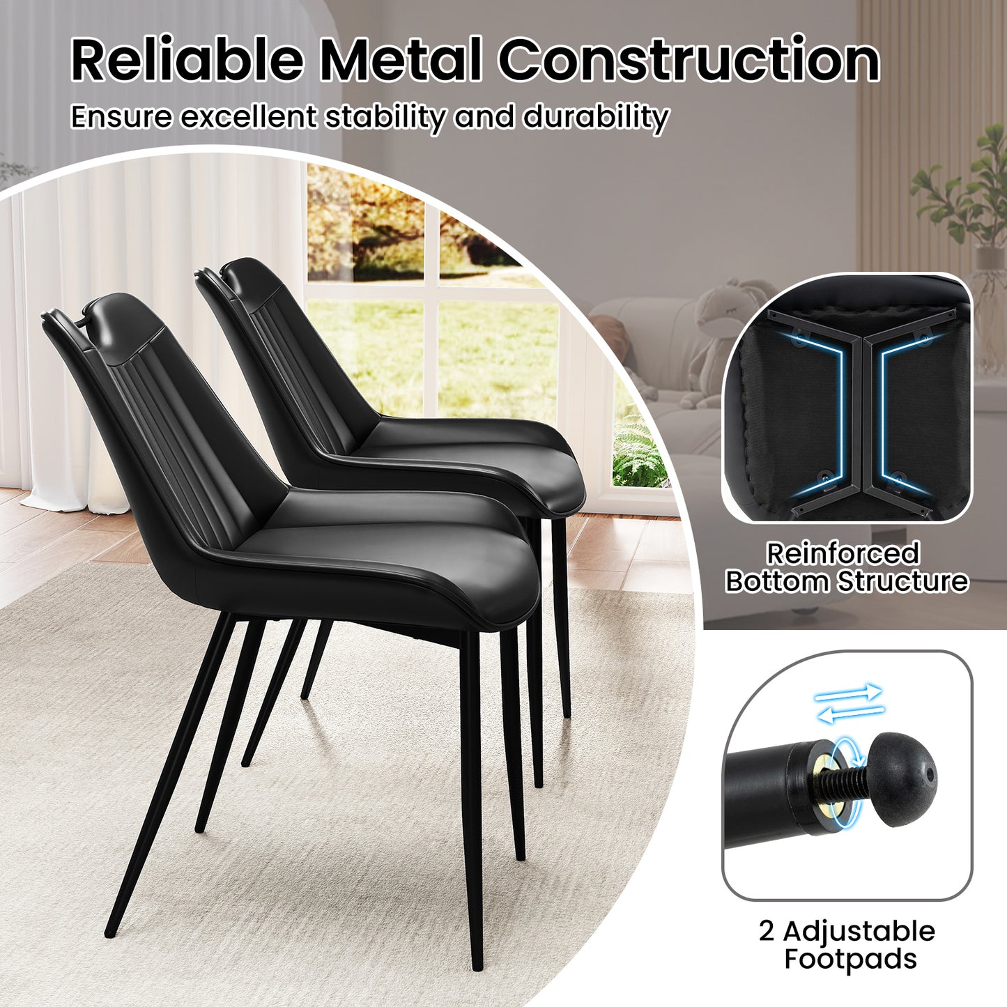 Upholstered Dining Chairs Set of 4 with Metal Legs