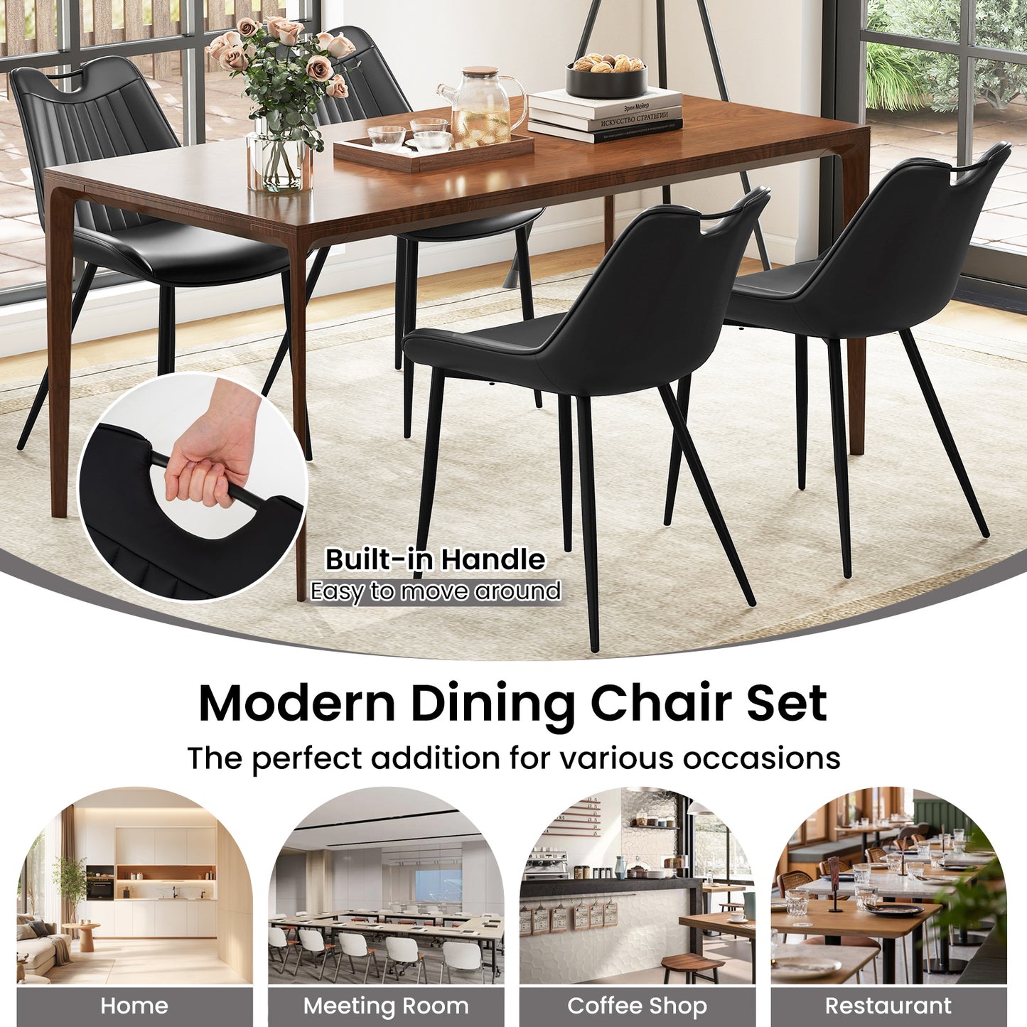 Upholstered Dining Chairs Set of 4 with Metal Legs