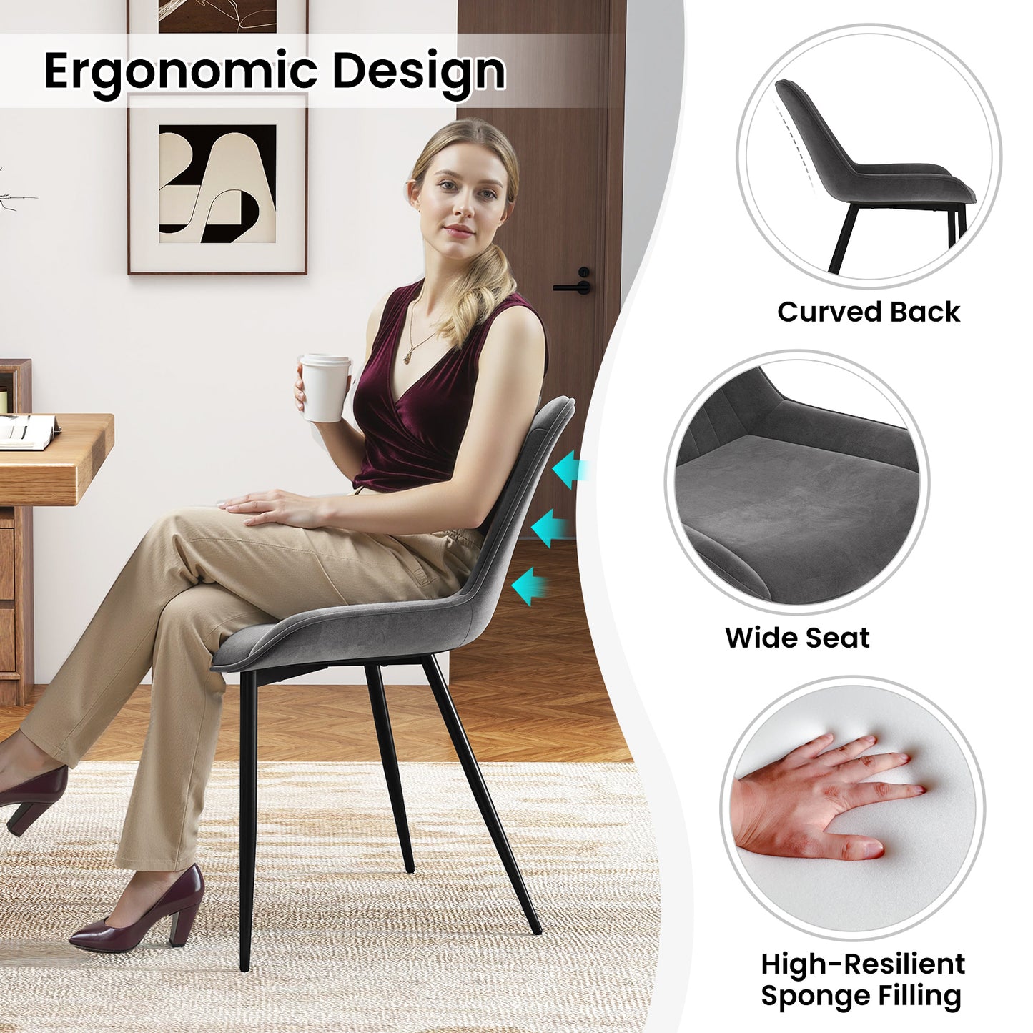 Upholstered Dining Chairs Set of 4 with Metal Legs