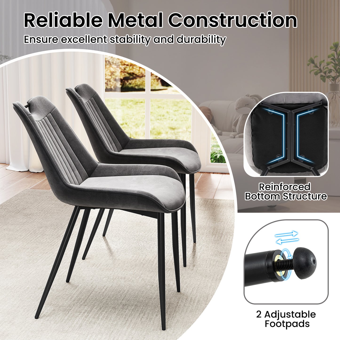 Upholstered Dining Chairs Set of 4 with Metal Legs