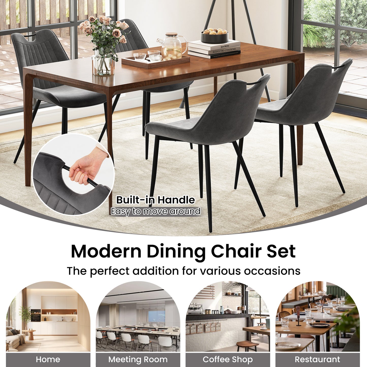 Upholstered Dining Chairs Set of 4 with Metal Legs