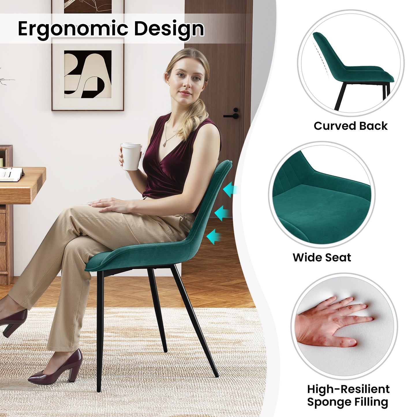 Upholstered Dining Chairs Set of 4 with Metal Legs