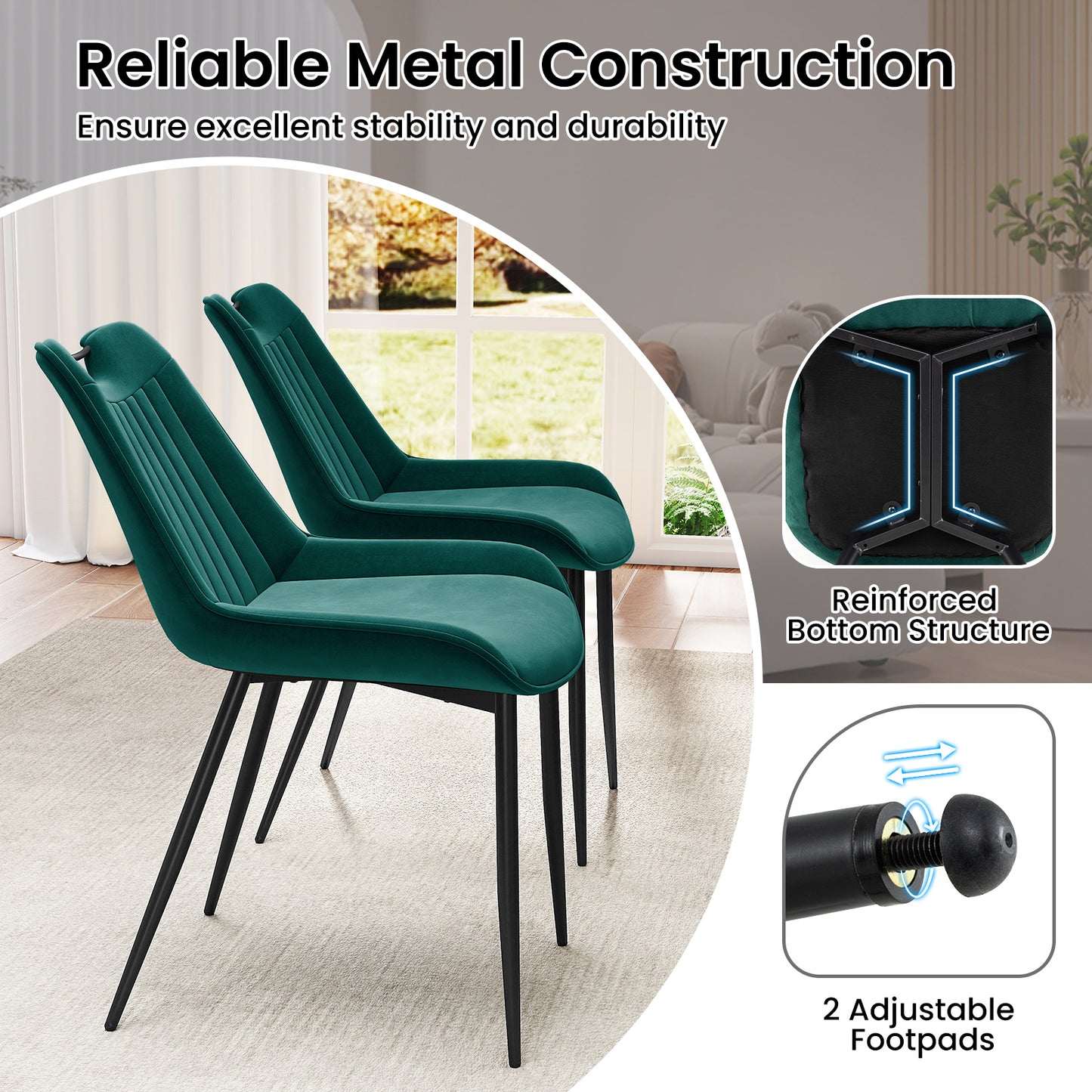 Upholstered Dining Chairs Set of 4 with Metal Legs