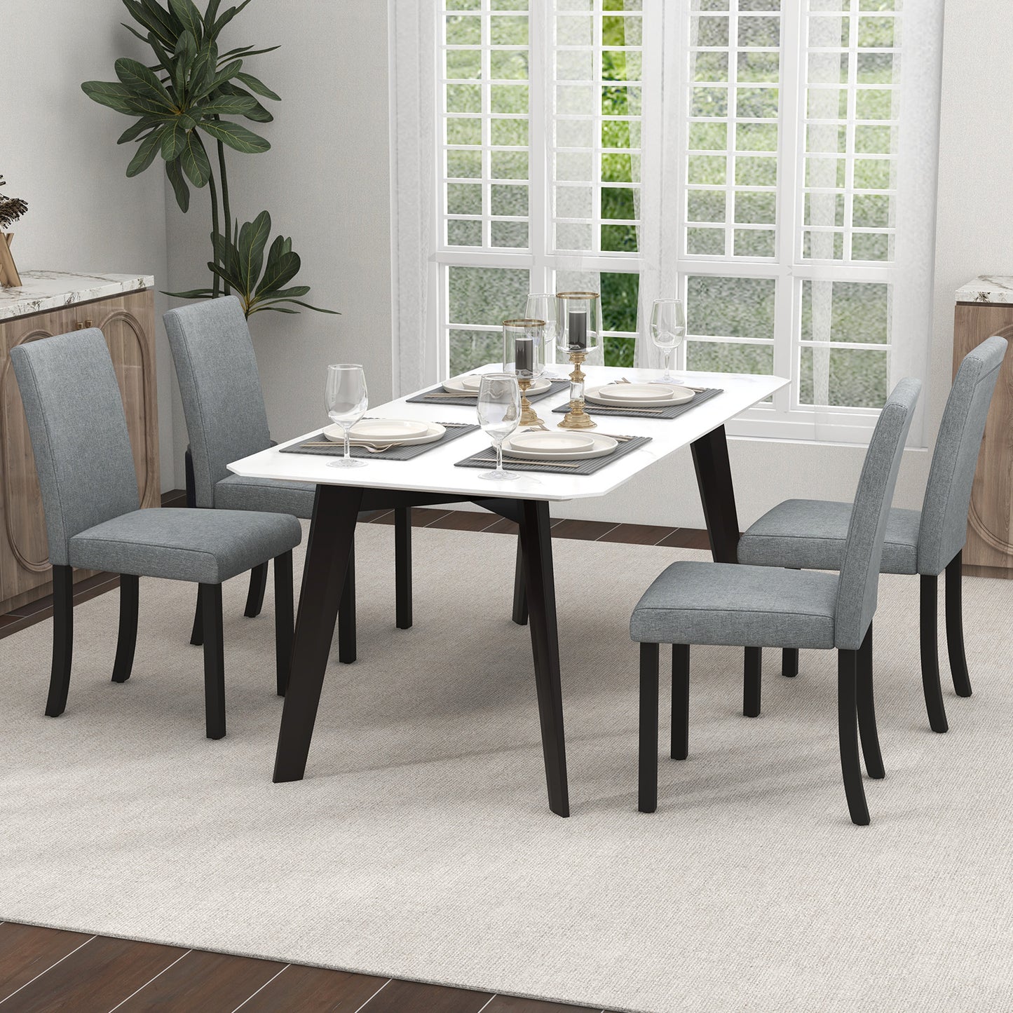 Upholstered Dining Chairs Set of 4 with Wood Frame