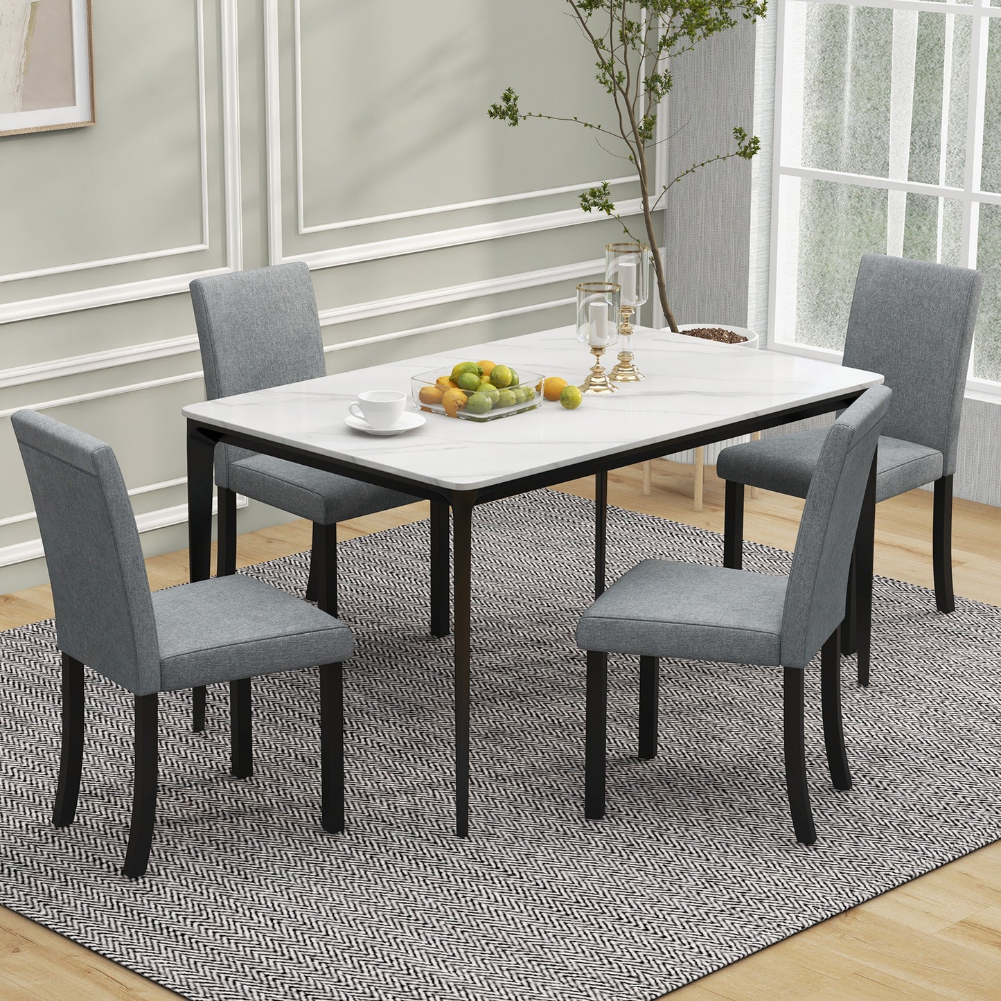 Upholstered Dining Chairs Set of 4 with Wood Frame