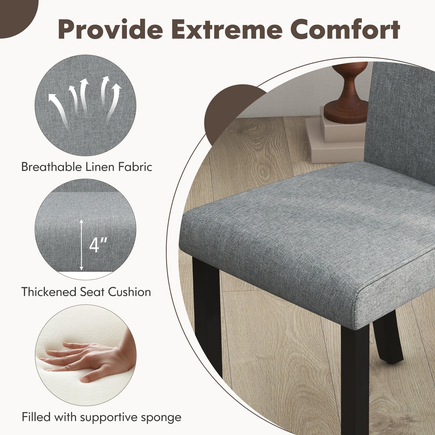 Upholstered Dining Chairs Set of 4 with Wood Frame