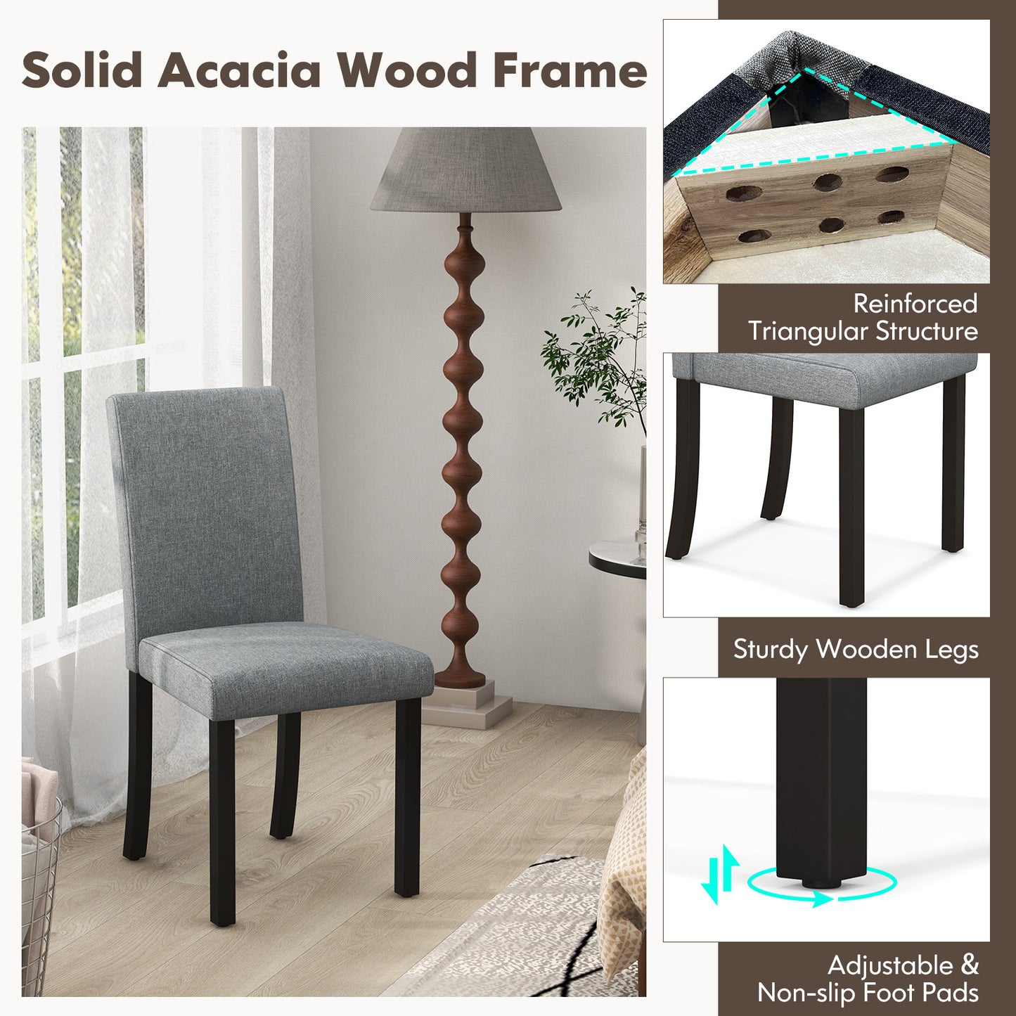 Upholstered Dining Chairs Set of 4 with Wood Frame