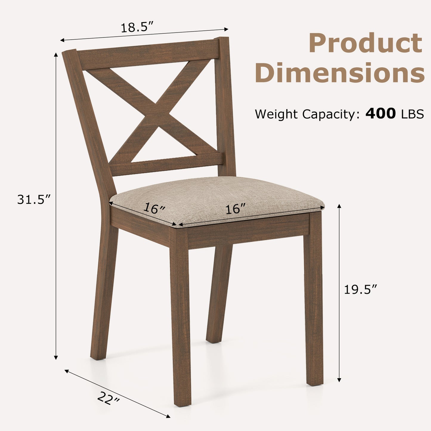 Upholstered Dining Chairs Set of 2 with X-Back Design