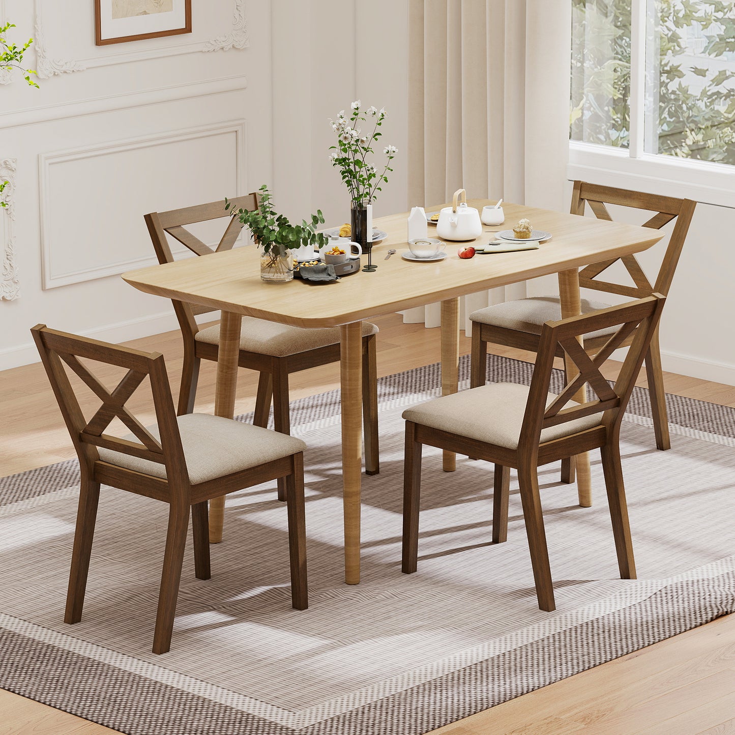 Upholstered Dining Chairs Set of 2 with X-Back Design