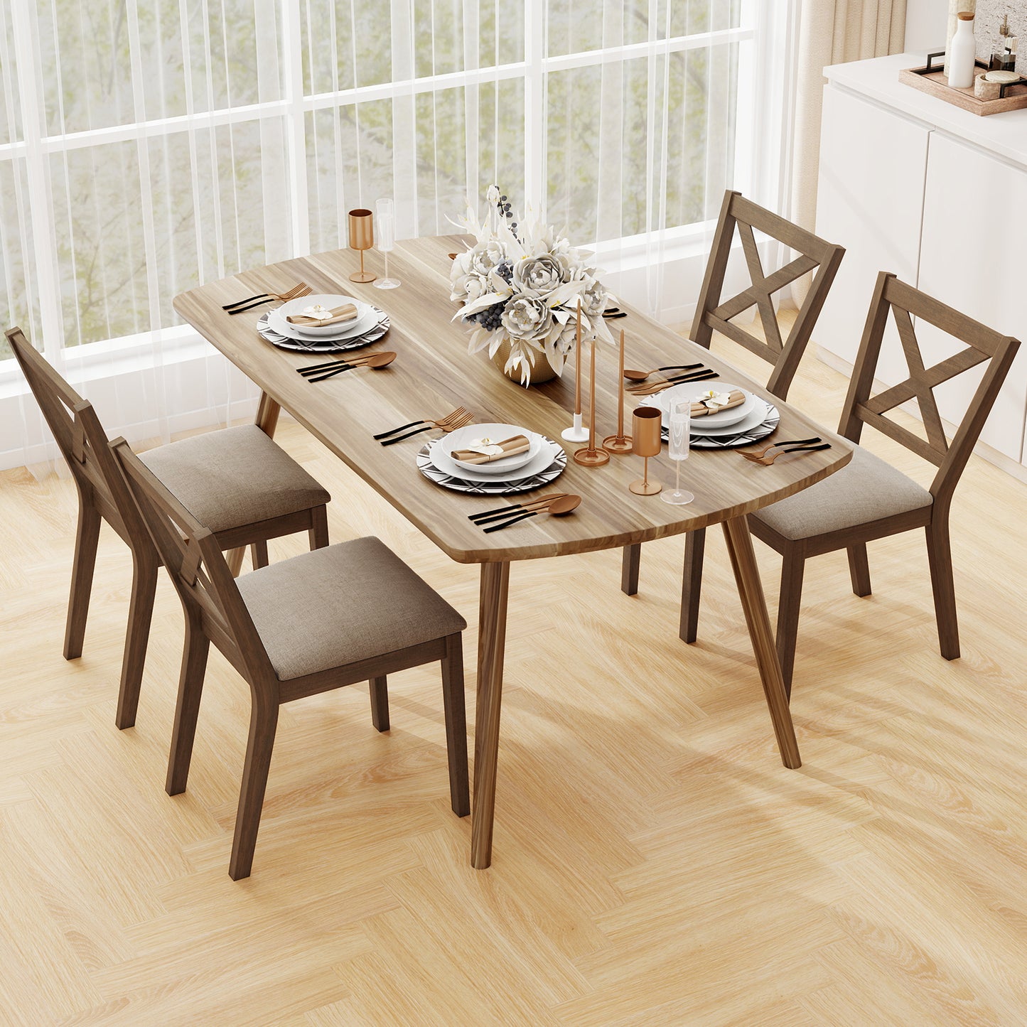 Upholstered Dining Chairs Set of 2 with X-Back Design