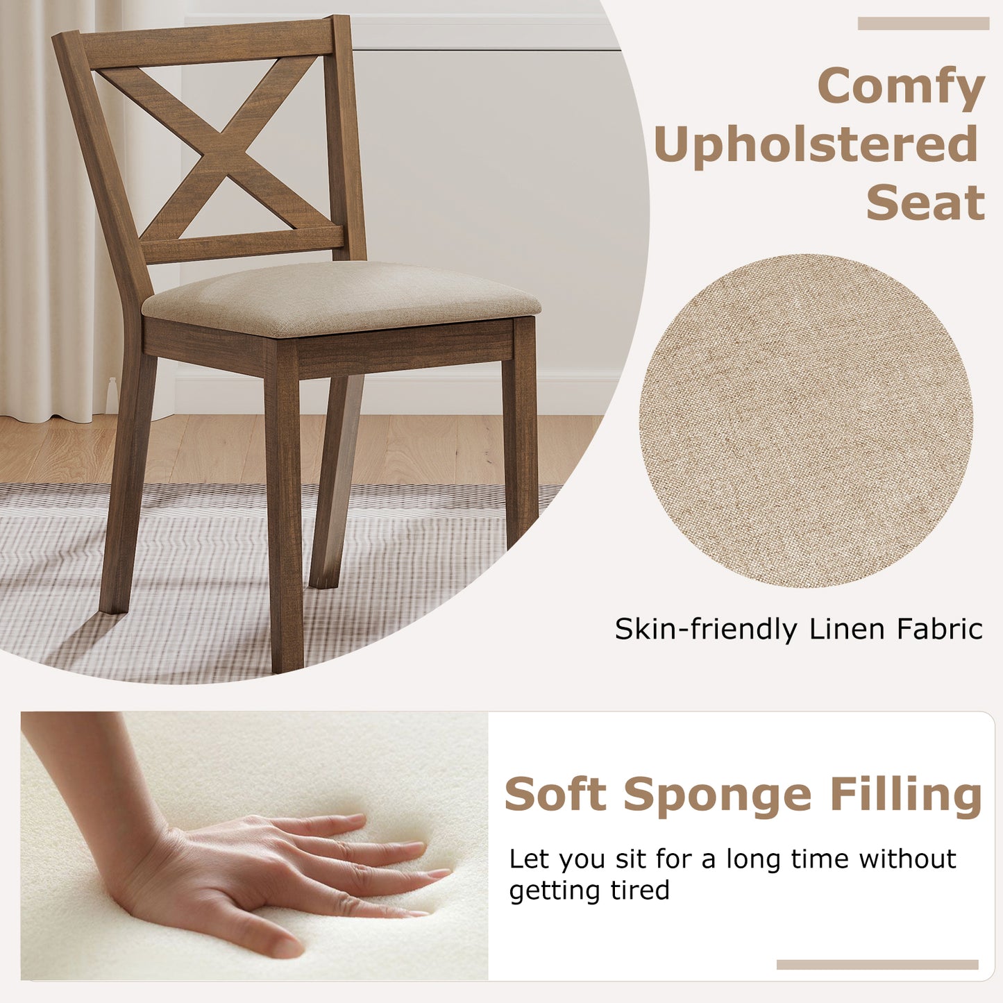 Upholstered Dining Chairs Set of 2 with X-Back Design