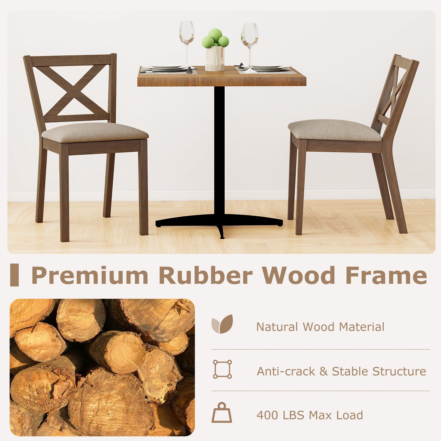 Upholstered Dining Chairs Set of 2 with X-Back Design