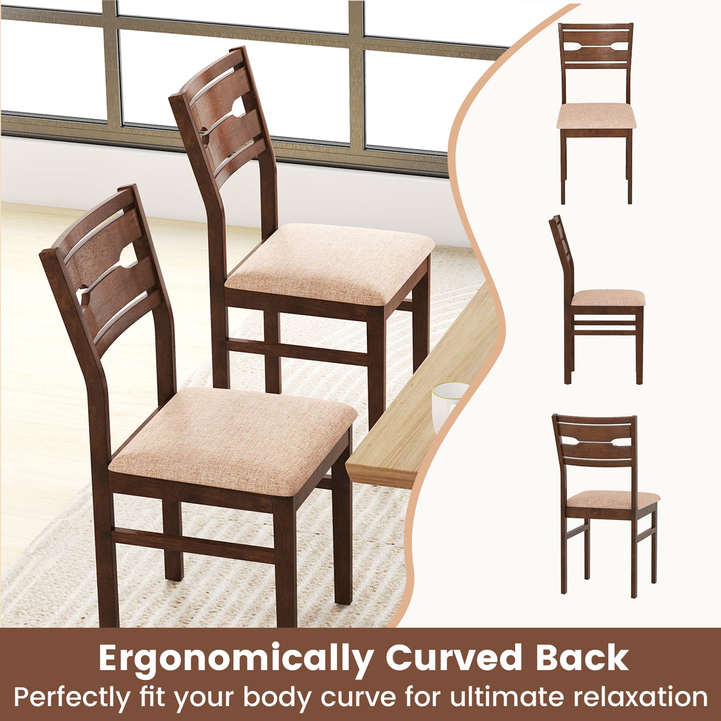 Dining Chairs Set of 2 with Padded Seat and Rubber Wood Frame