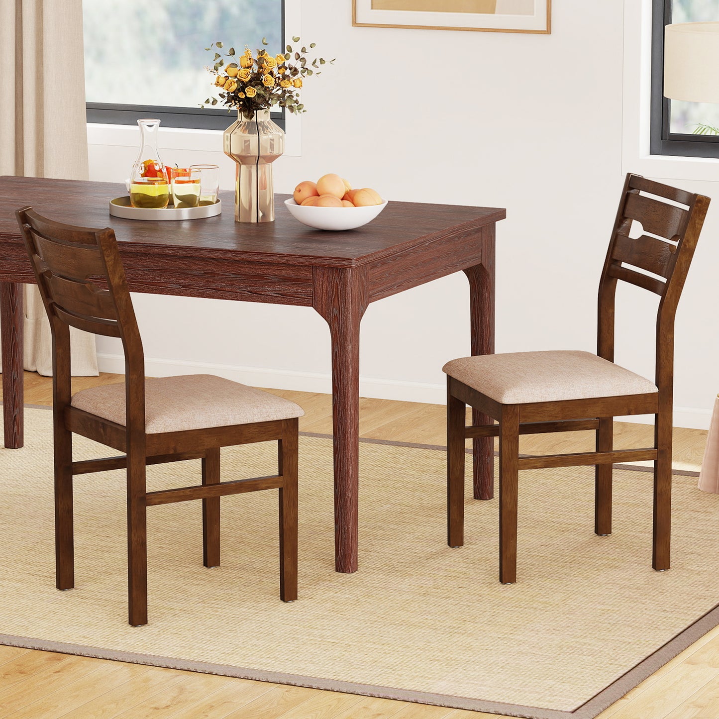Dining Chairs Set of 2 with Padded Seat and Rubber Wood Frame