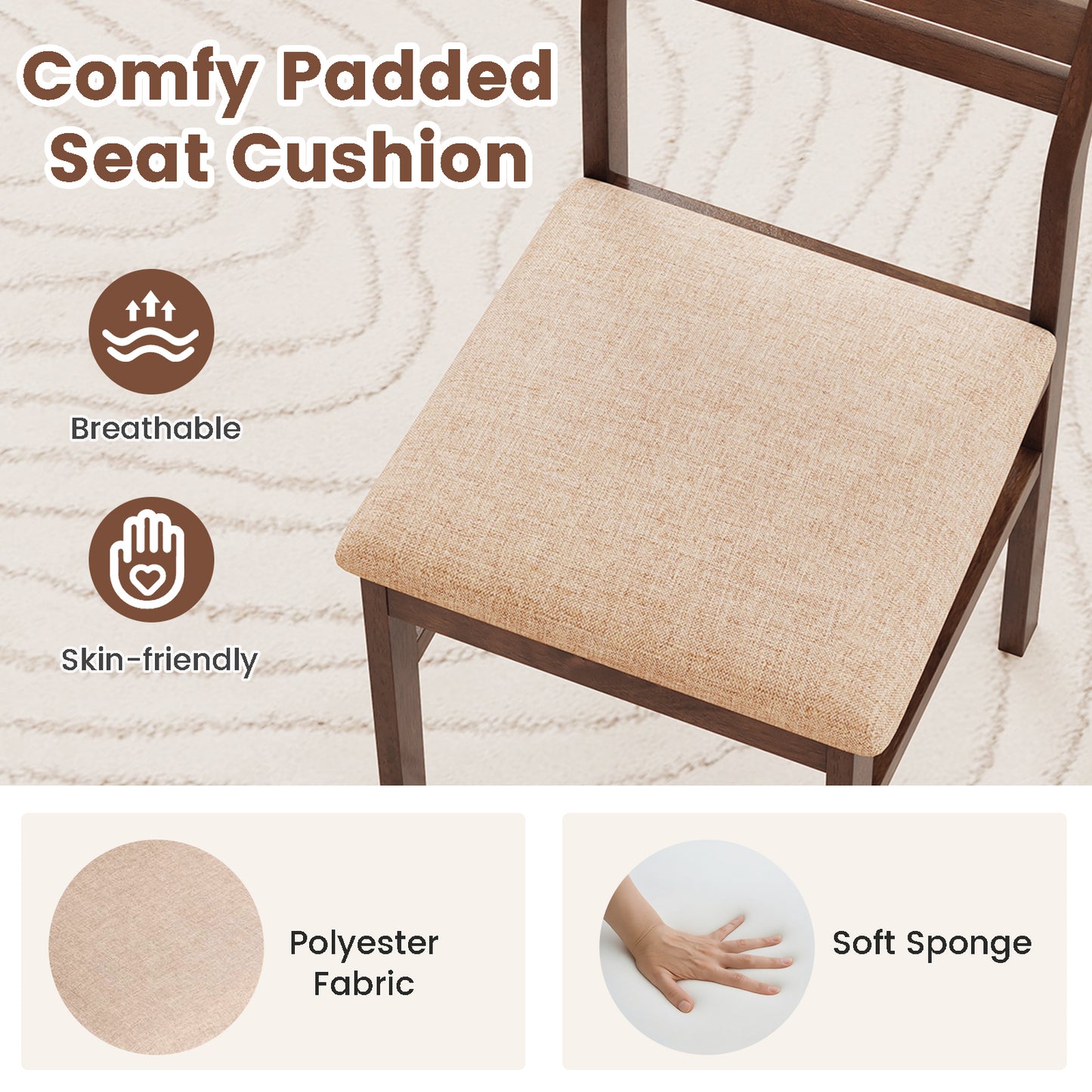 Dining Chairs Set of 2 with Padded Seat and Rubber Wood Frame