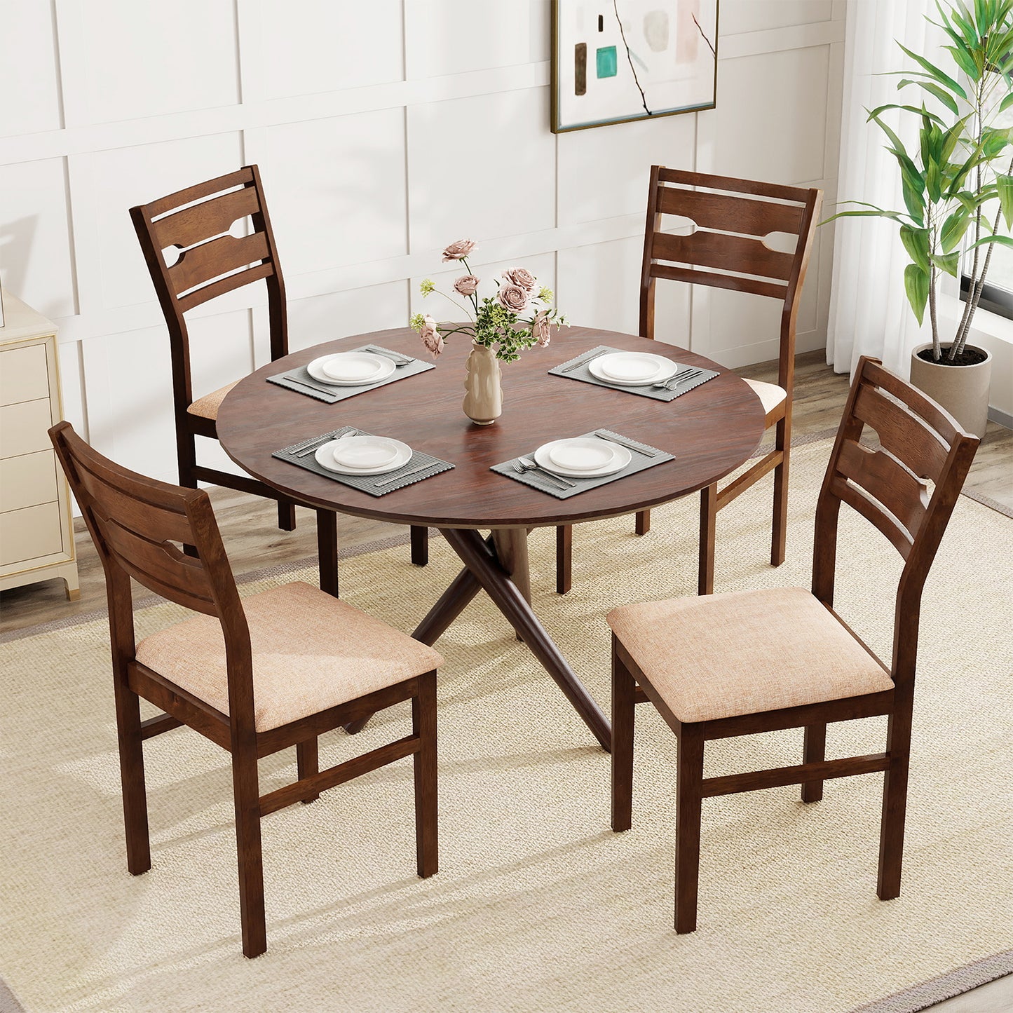 Dining Chairs Set of 2 with Padded Seat and Rubber Wood Frame