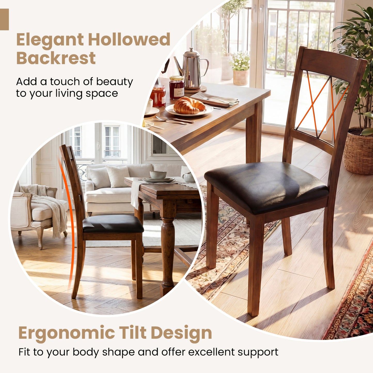 Upholstered Dining Chairs Set of 2 with Rubber Wood Frame