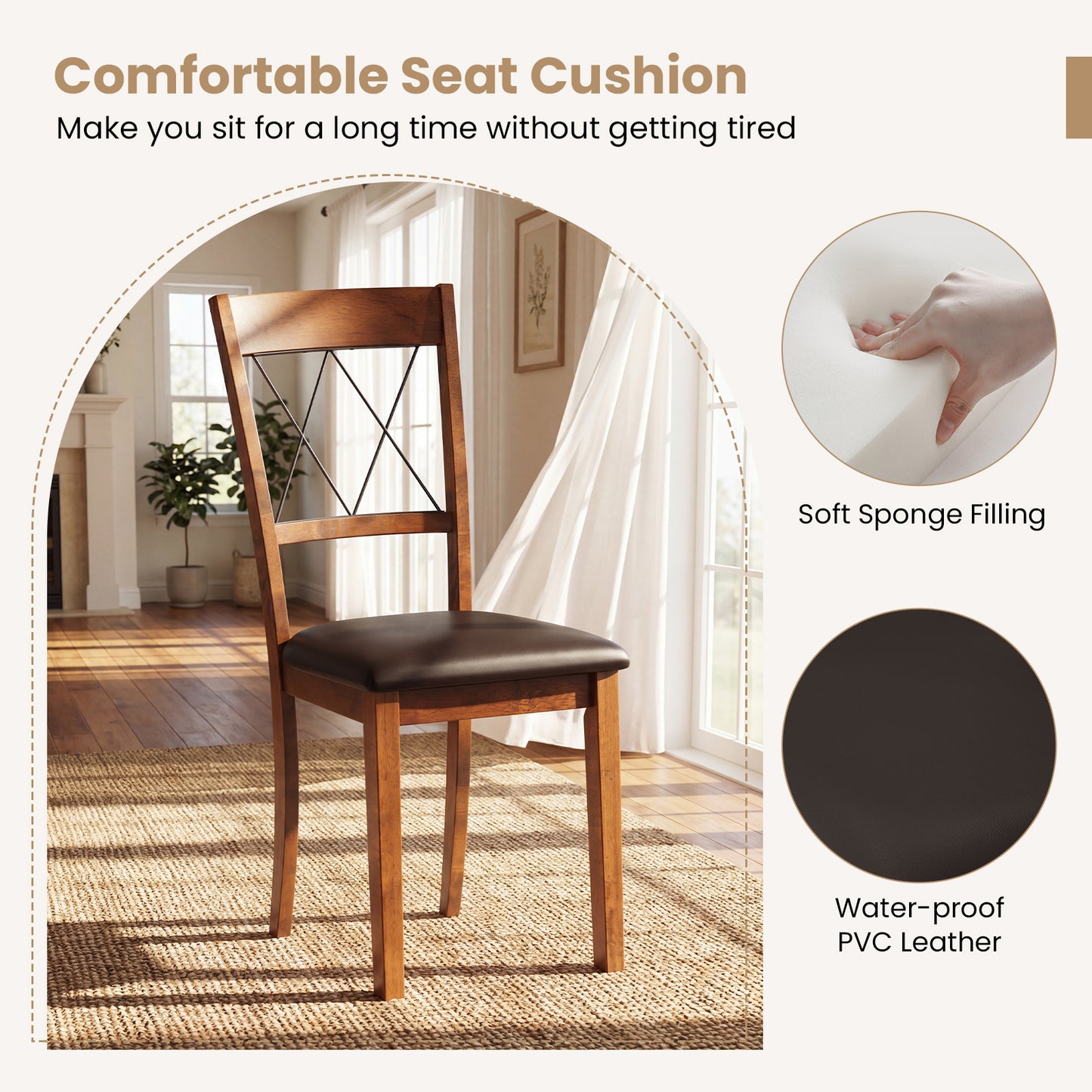Upholstered Dining Chairs Set of 2 with Rubber Wood Frame