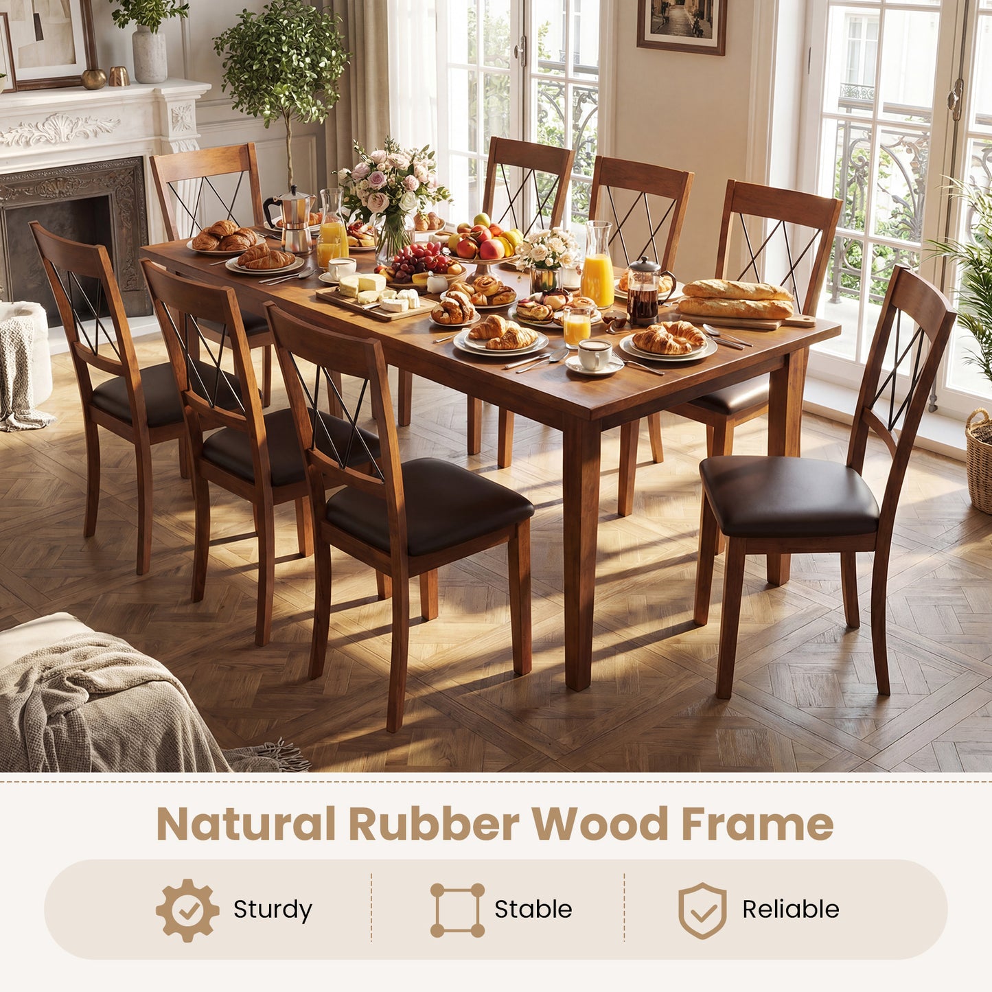 Upholstered Dining Chairs Set of 2 with Rubber Wood Frame