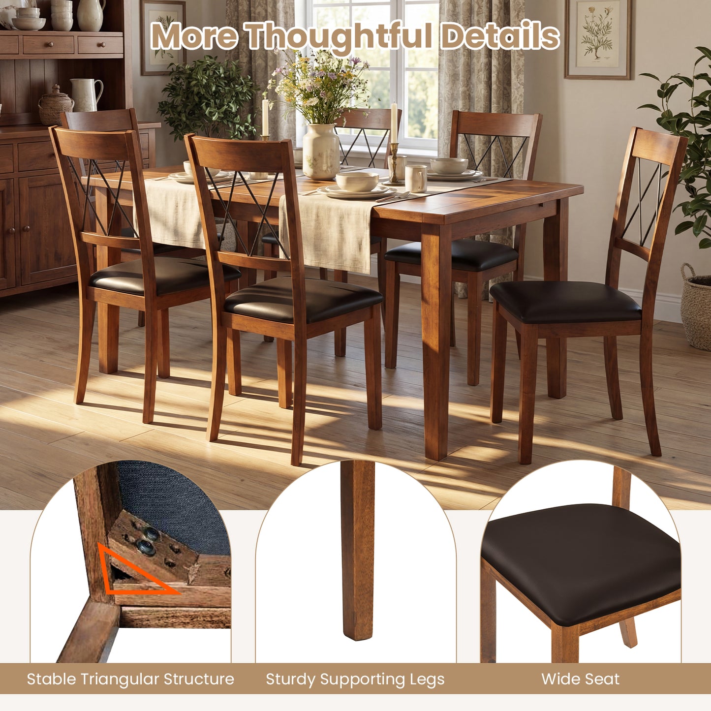 Upholstered Dining Chairs Set of 2 with Rubber Wood Frame