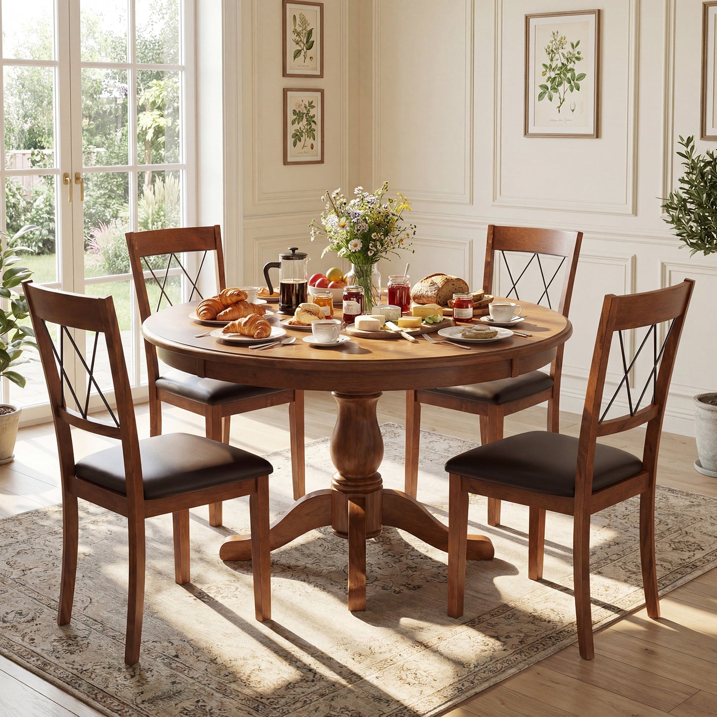 Upholstered Dining Chairs Set of 2 with Rubber Wood Frame