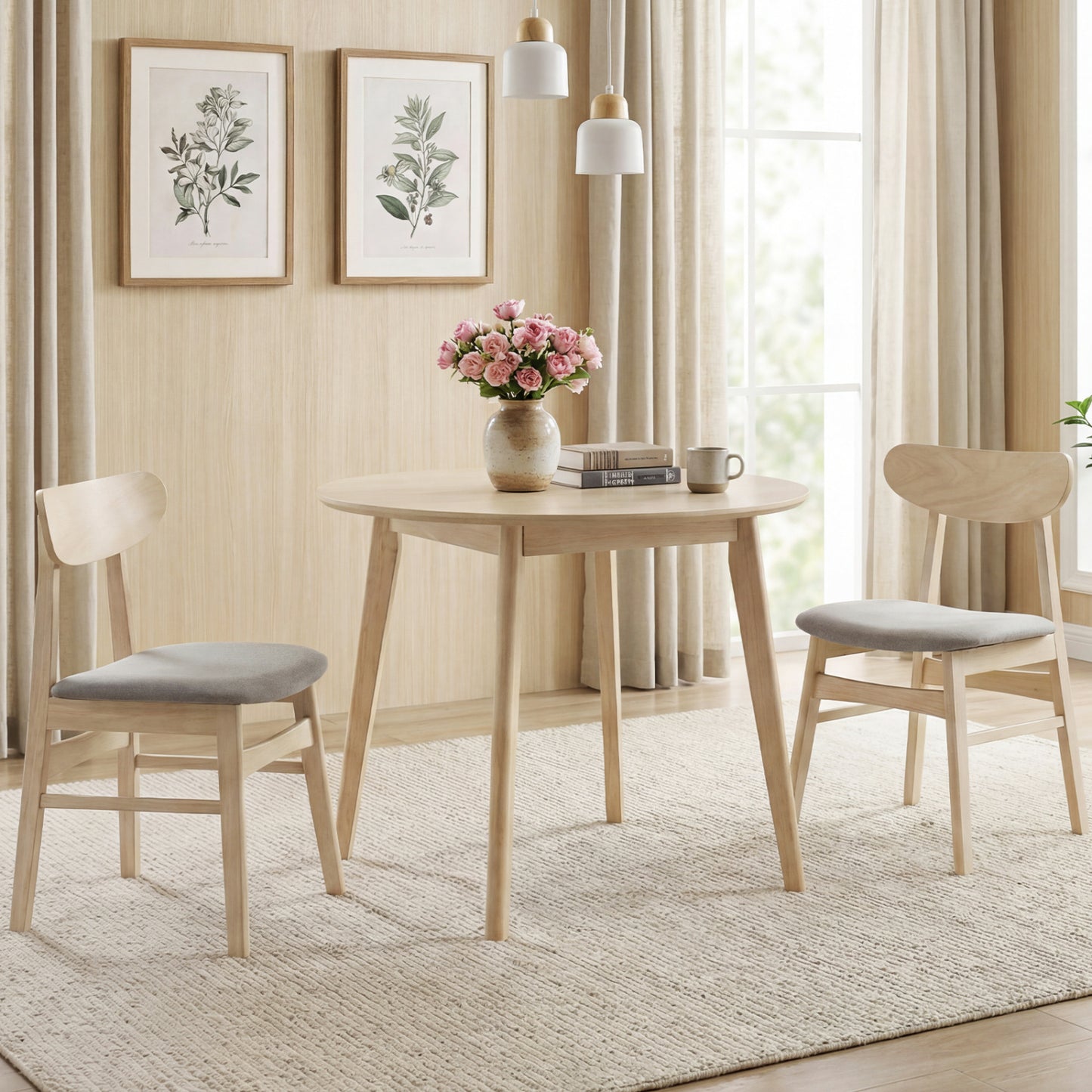 Upholstered Dining Chairs Set of 2 with Curved Backrest