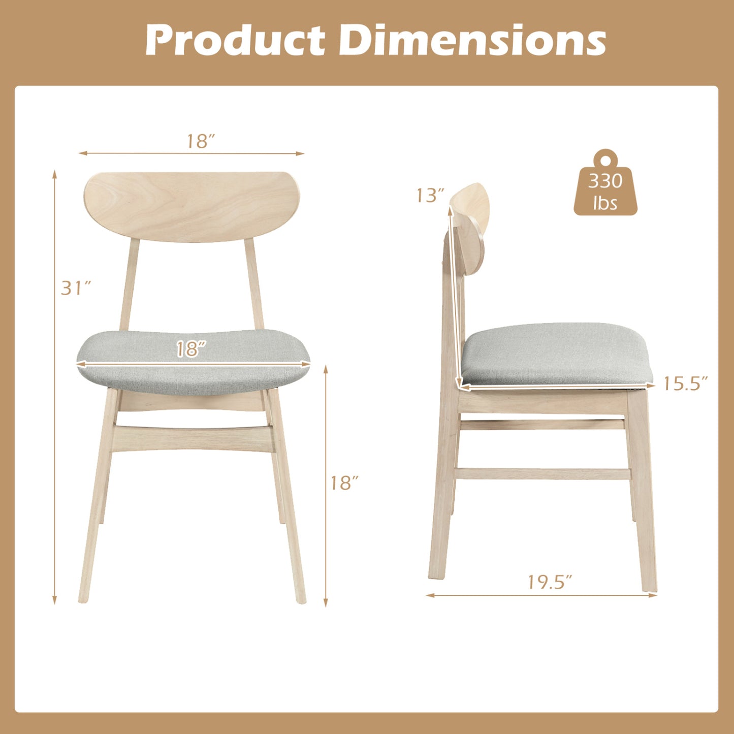 Upholstered Dining Chairs Set of 2 with Curved Backrest