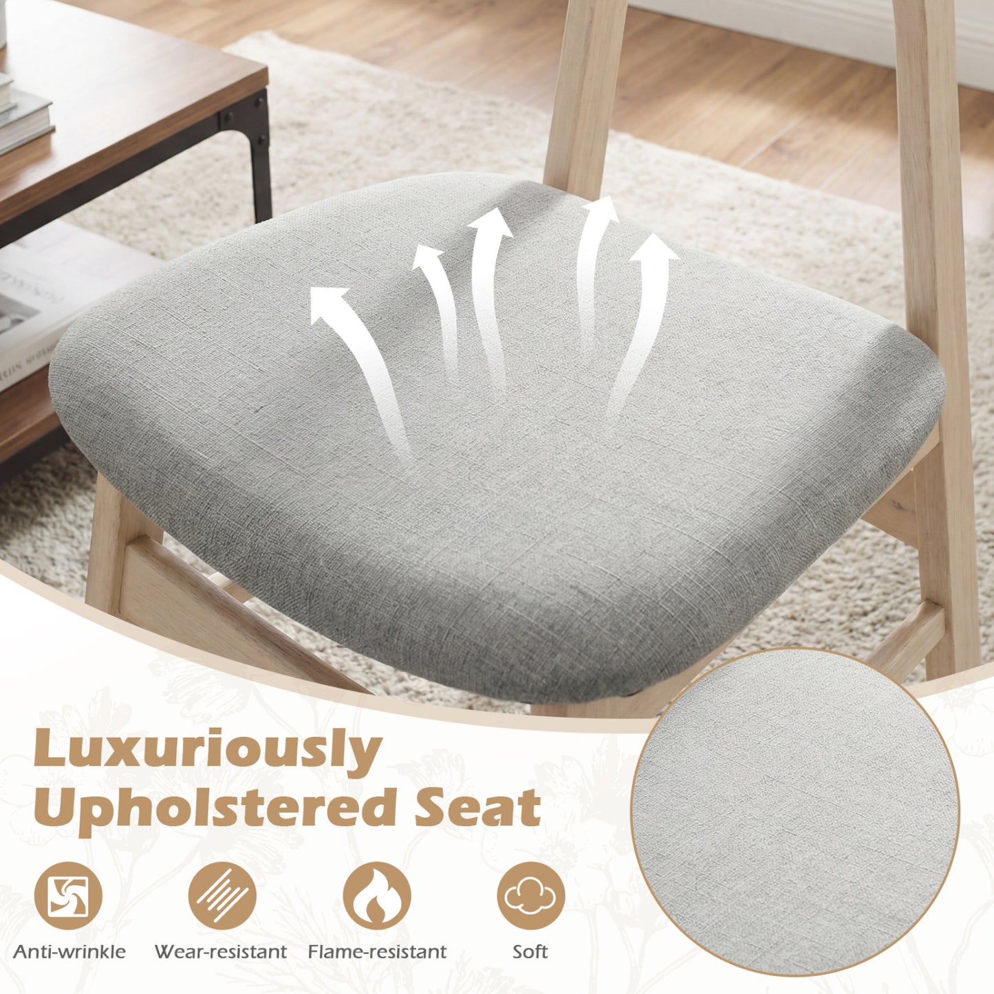 Upholstered Dining Chairs Set of 2 with Curved Backrest