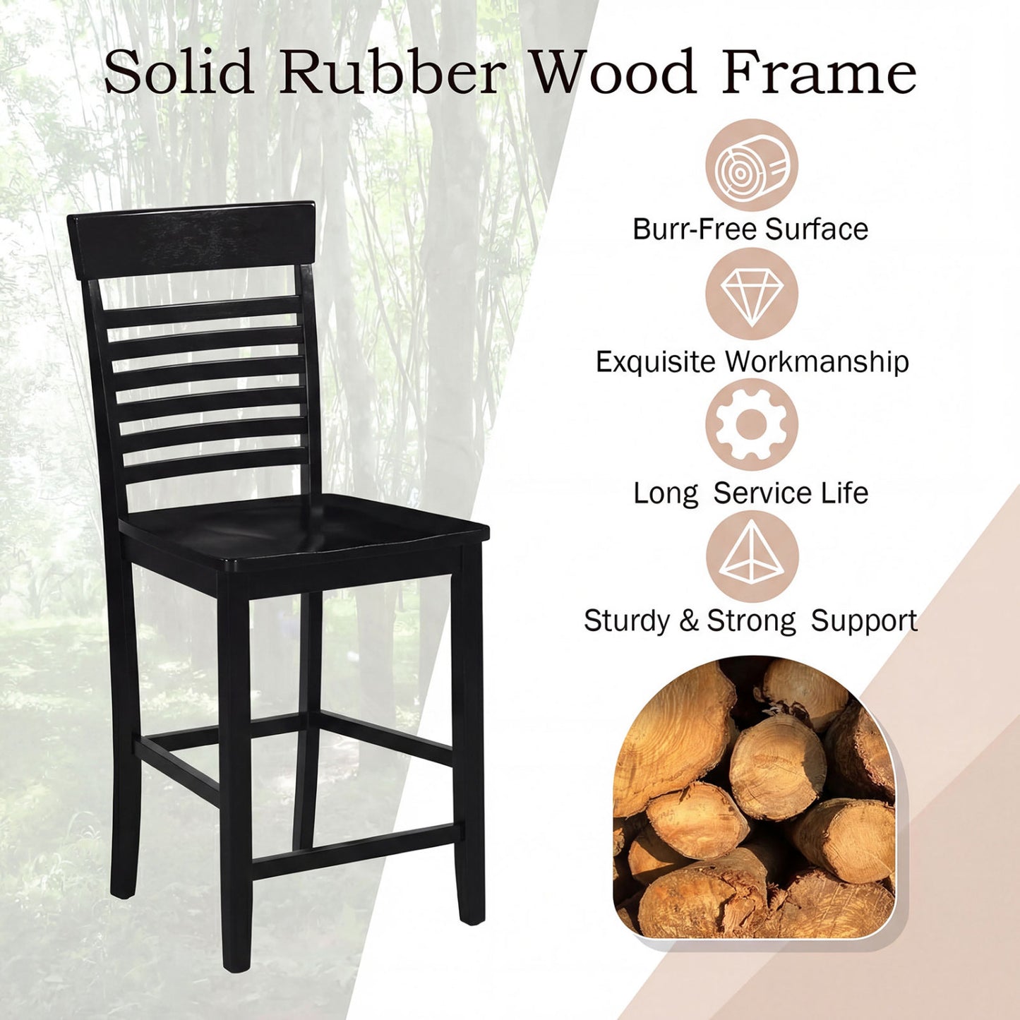 Dining Chairs Set of 2 with Footrests and Wood Frame