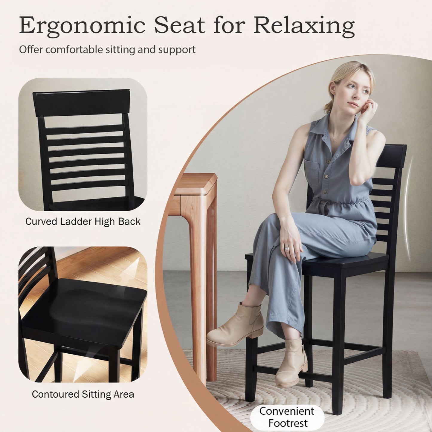 Dining Chairs Set of 2 with Footrests and Wood Frame