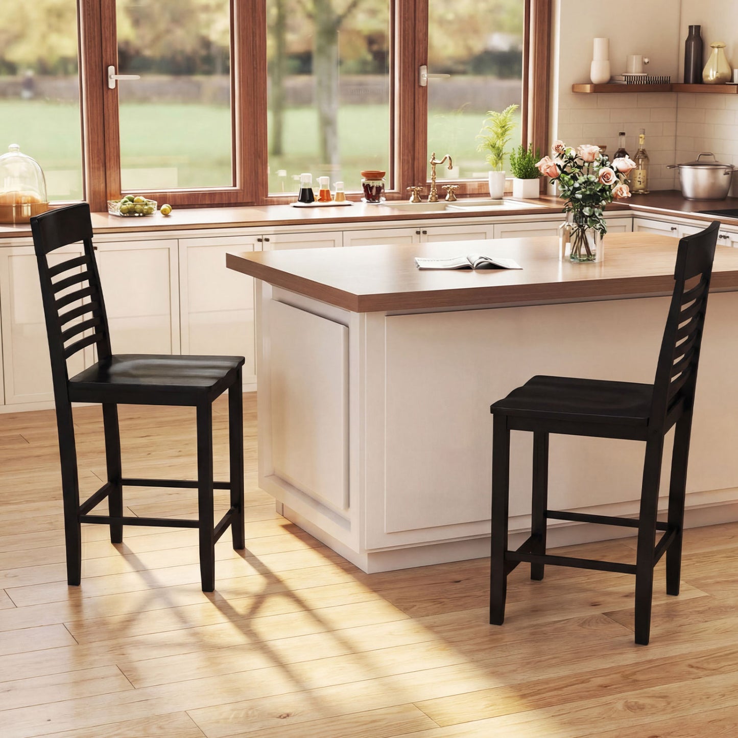 Dining Chairs Set of 2 with Footrests and Wood Frame