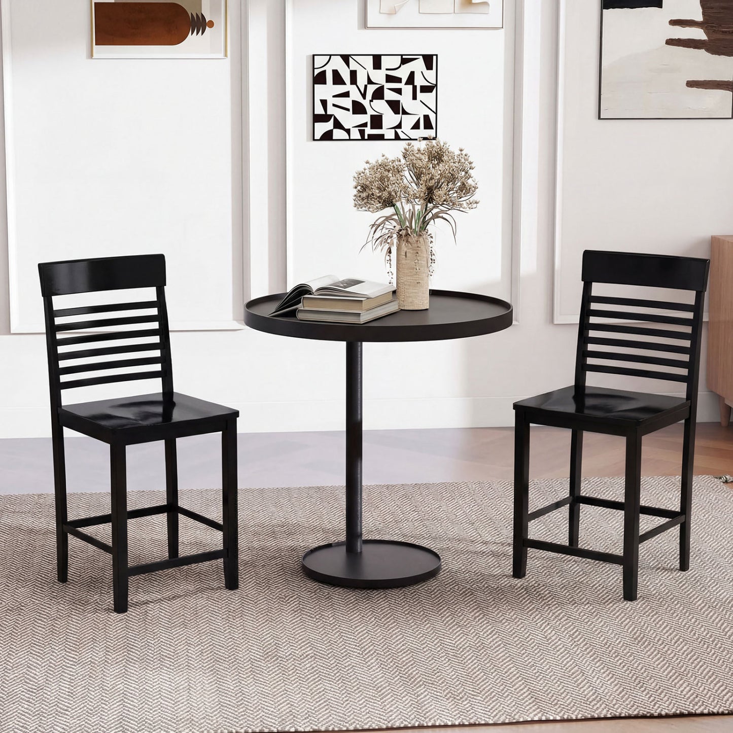Dining Chairs Set of 2 with Footrests and Wood Frame