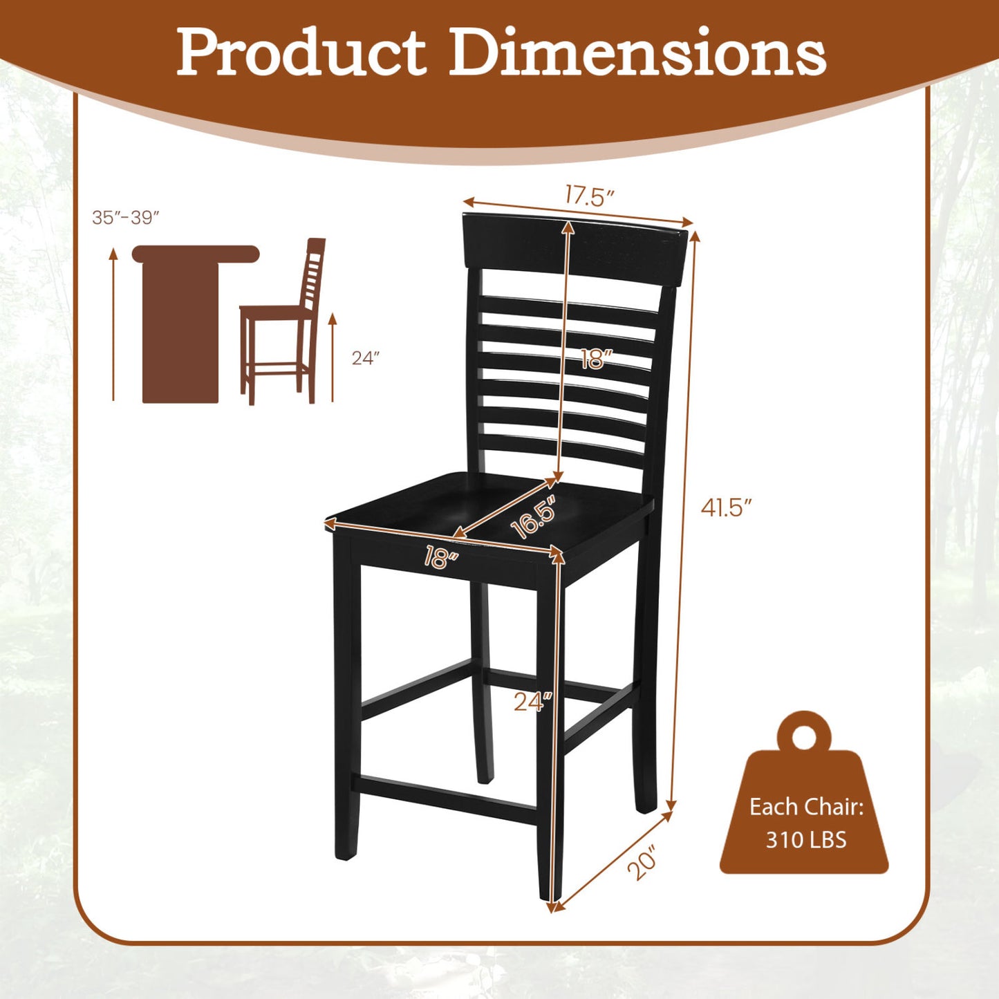 Dining Chairs Set of 2 with Footrests and Wood Frame