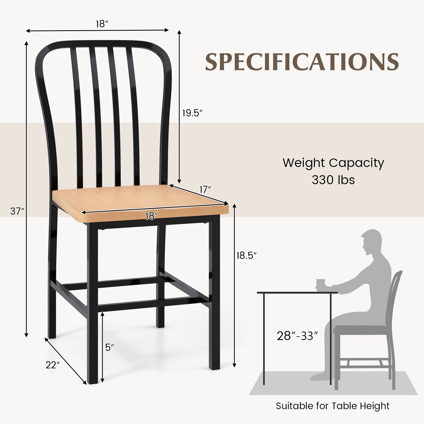 Spindle Back Dining Chairs Set of 2 with Ergonomic Seat