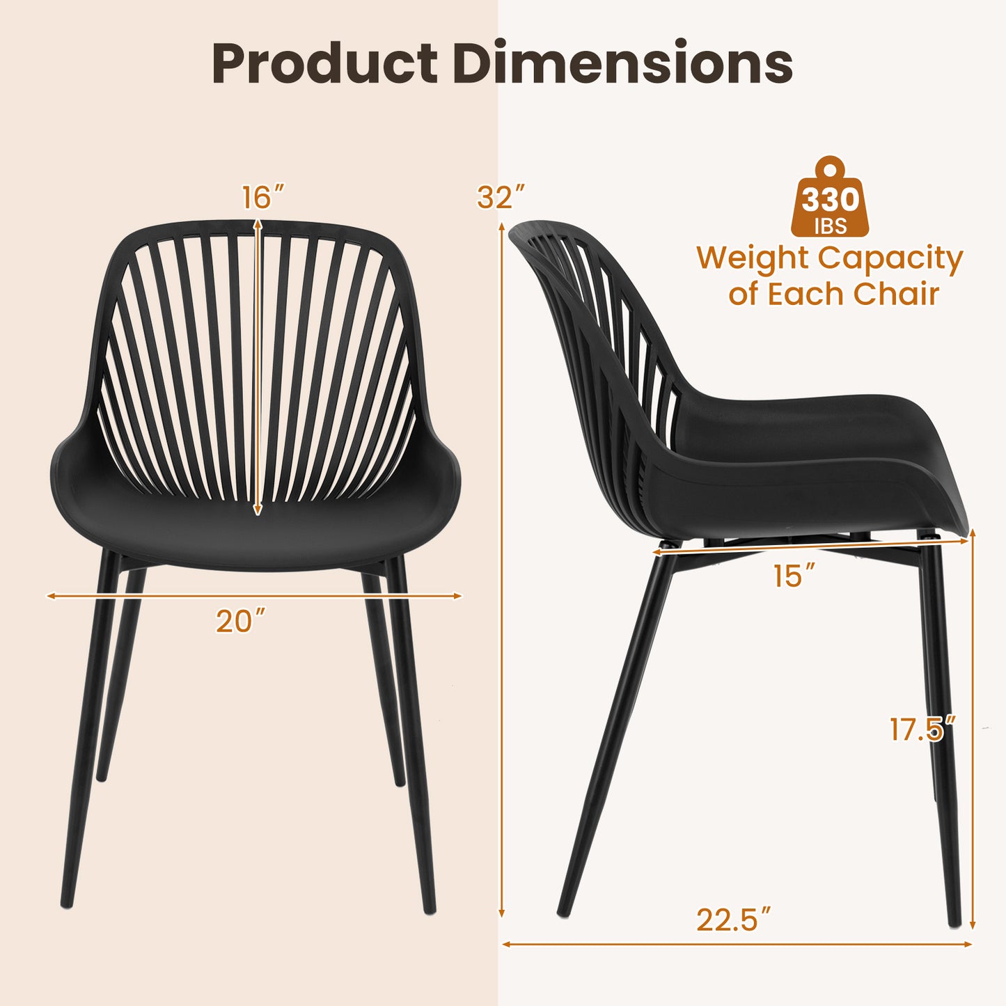 Dining Chairs with Cutout Backrest and Metal Legs - Black