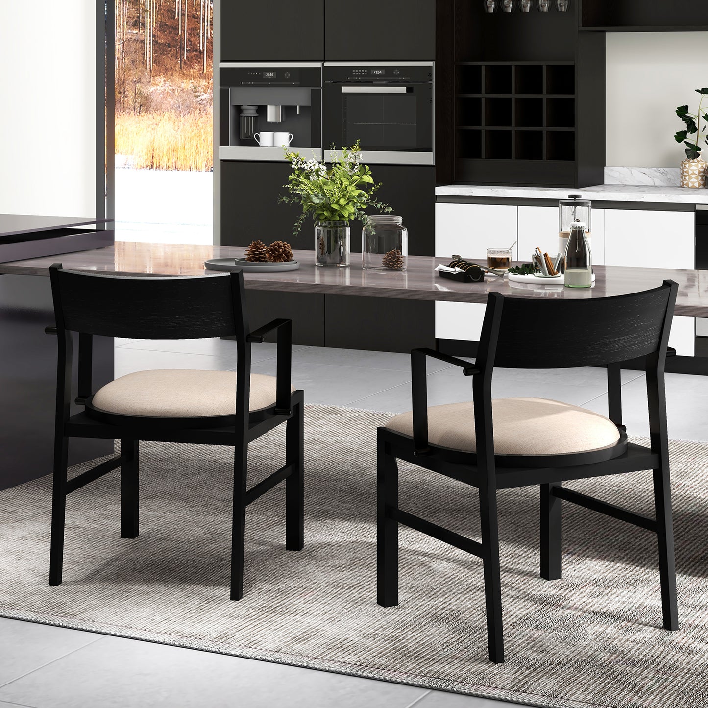 Padded Dining Chairs with Armrests Set of 2