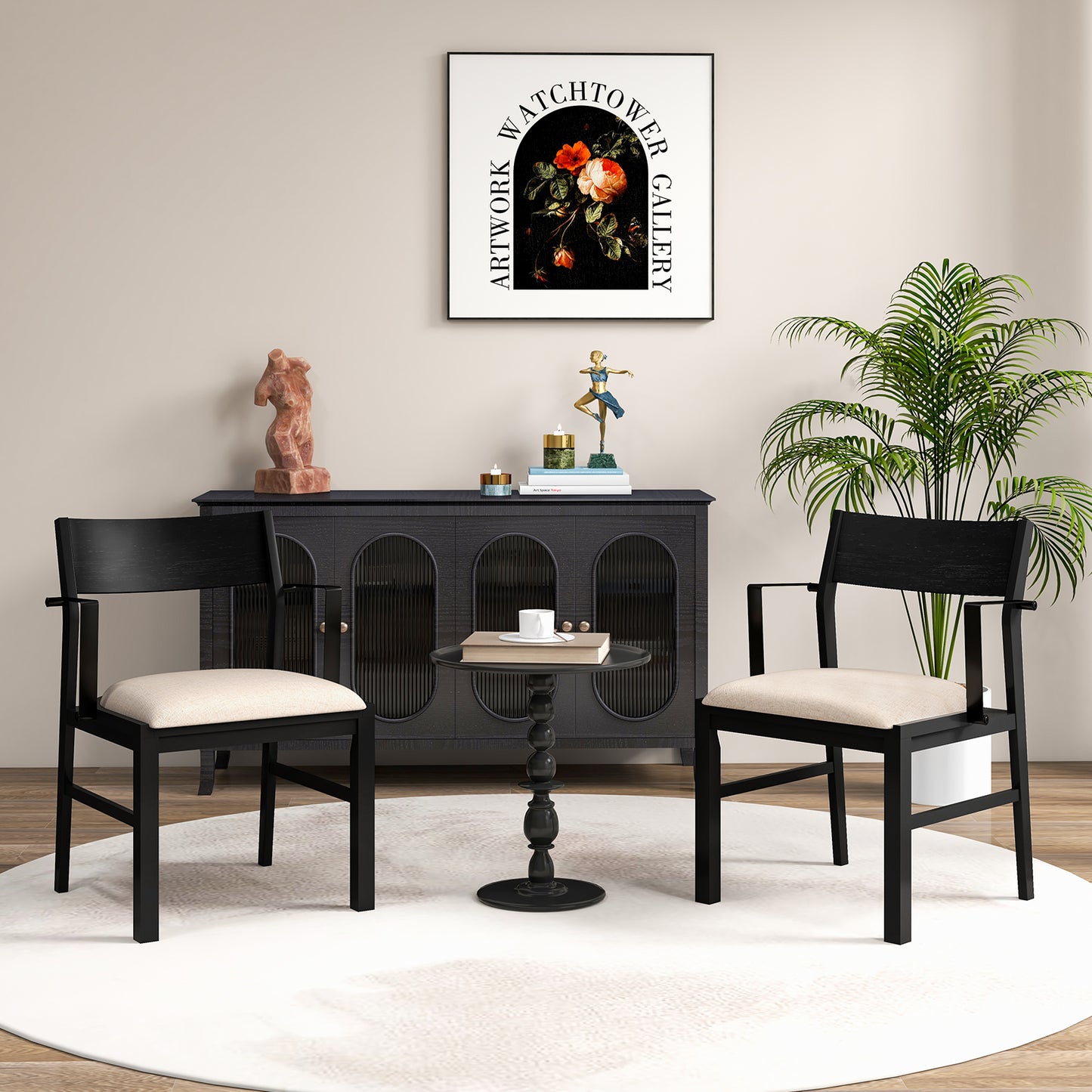 Padded Dining Chairs with Armrests Set of 2