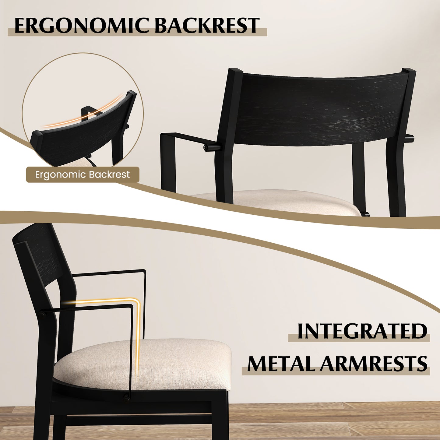 Padded Dining Chairs with Armrests Set of 2
