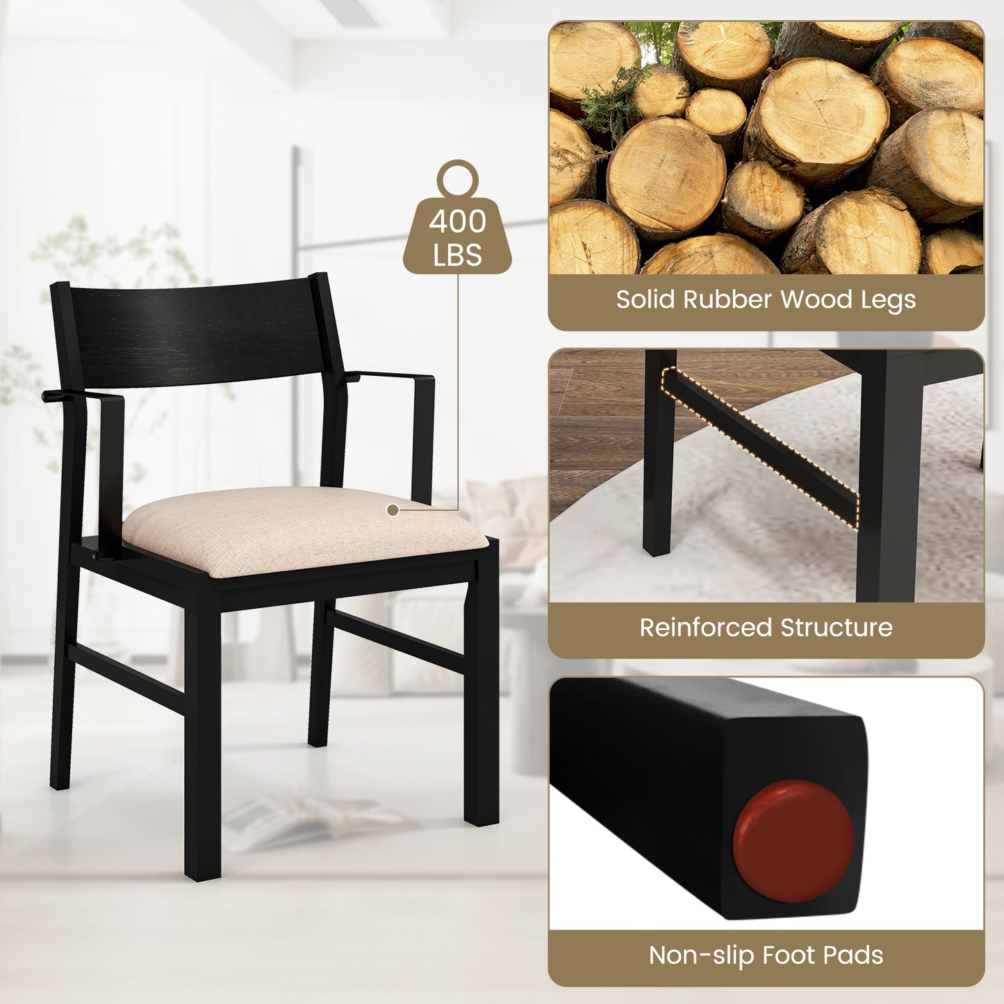 Padded Dining Chairs with Armrests Set of 2