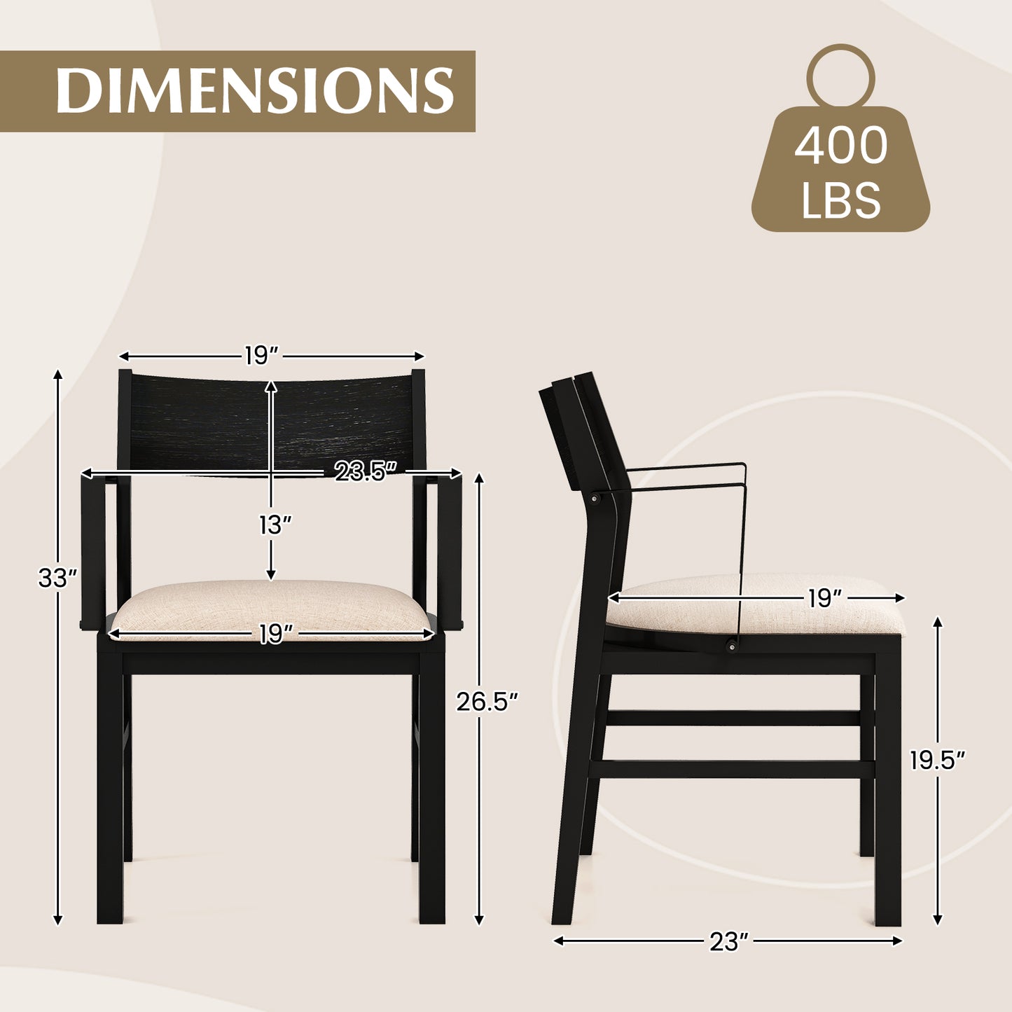 Padded Dining Chairs with Armrests Set of 2