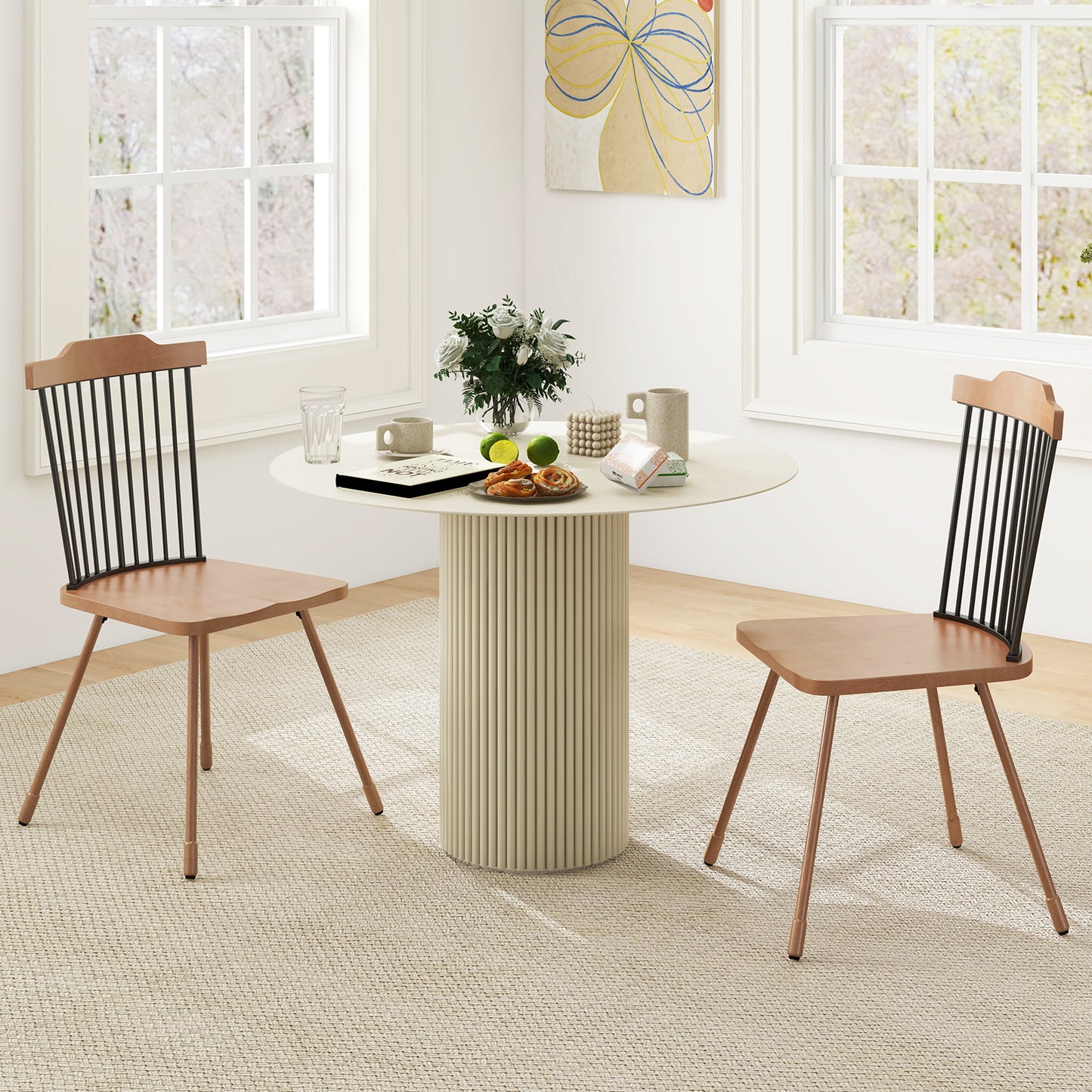 Dining Chairs Set of 2 with Spindle Back and Contoured Seat