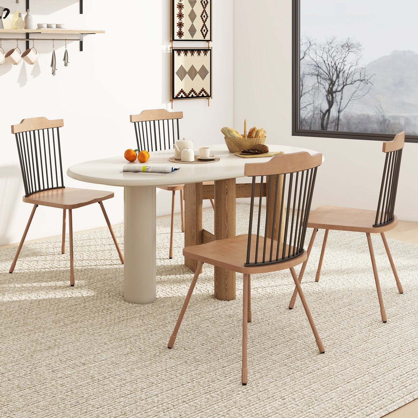 Dining Chairs Set of 2 with Spindle Back and Contoured Seat