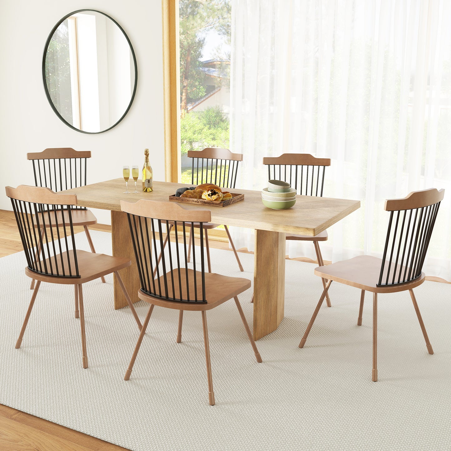 Dining Chairs Set of 2 with Spindle Back and Contoured Seat