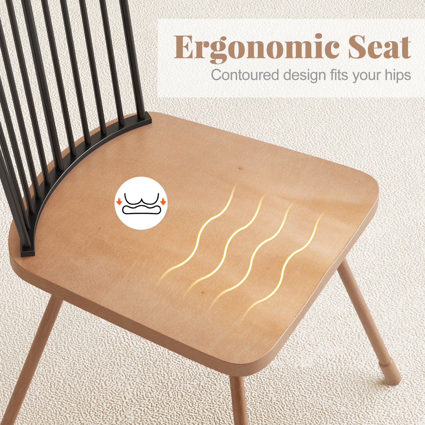 Dining Chairs Set of 2 with Spindle Back and Contoured Seat