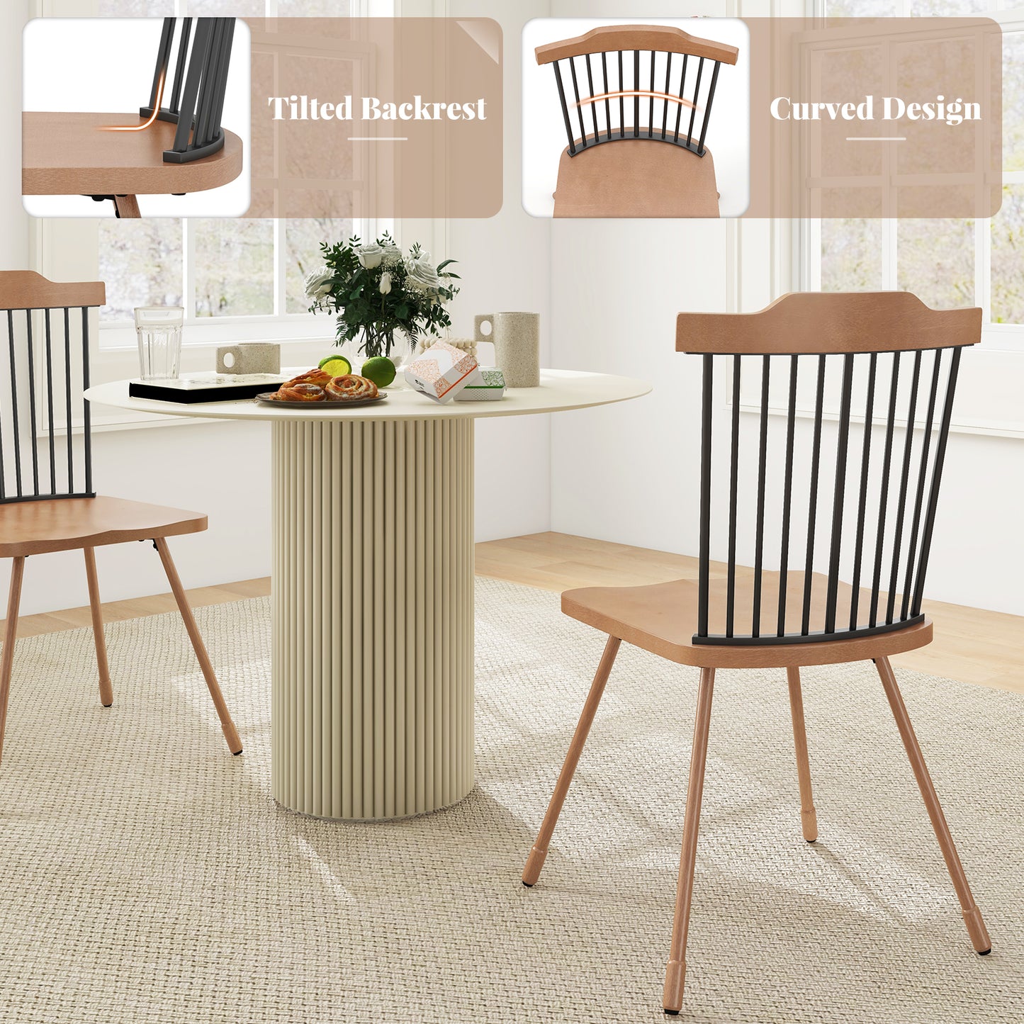 Dining Chairs Set of 2 with Spindle Back and Contoured Seat