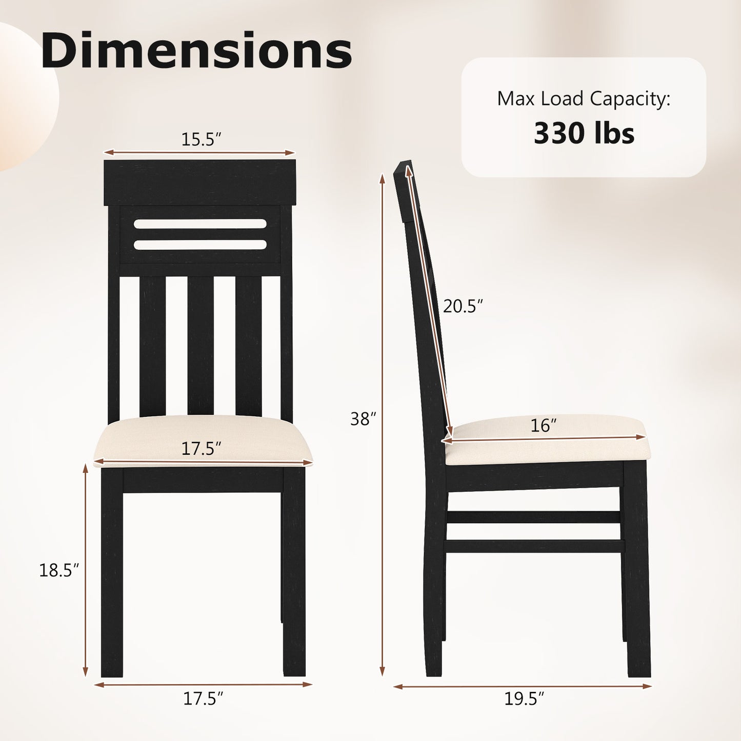 High Back Dining Chairs Set of 2 with Ergonomic Support