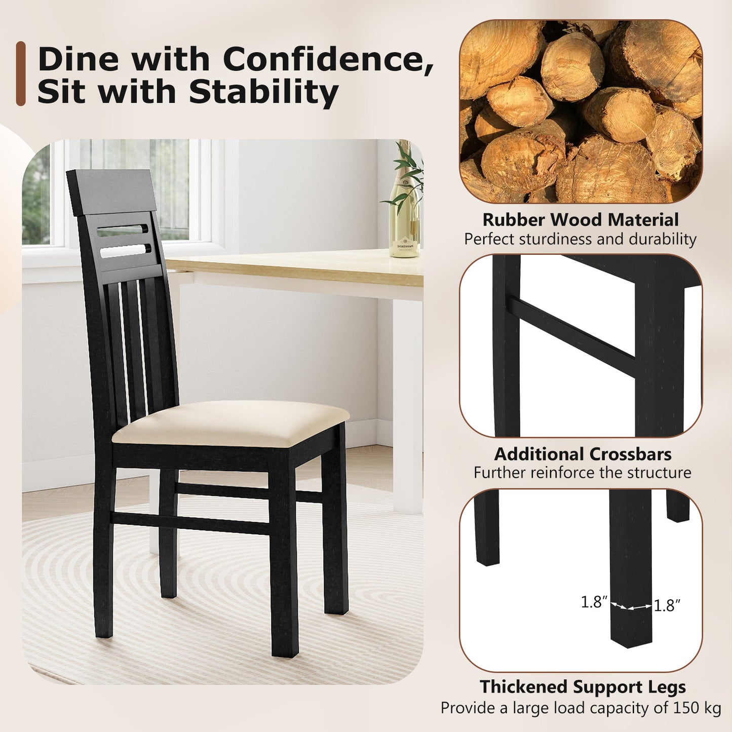 High Back Dining Chairs Set of 2 with Ergonomic Support