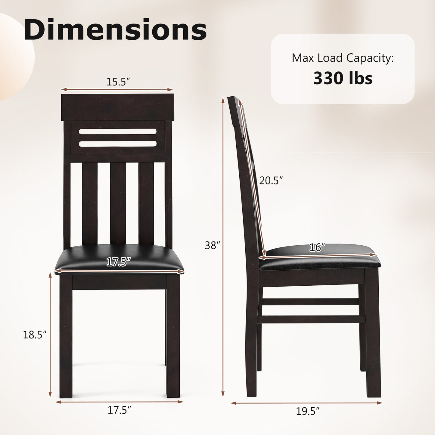 High Back Dining Chairs Set of 2 with Ergonomic Support