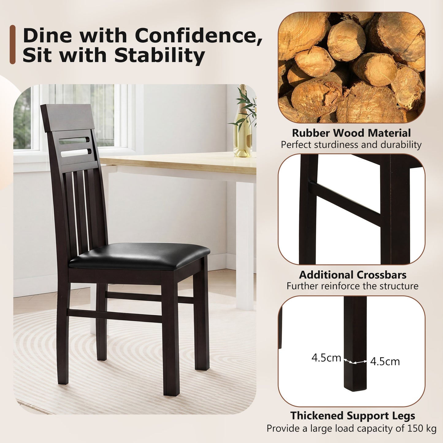 High Back Dining Chairs Set of 2 with Ergonomic Support